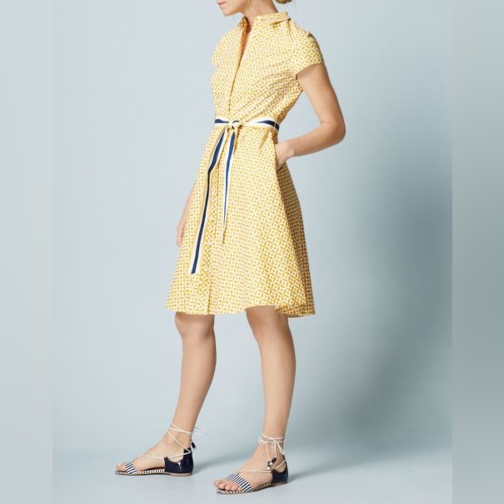 Yellow Patterned Belted Dress